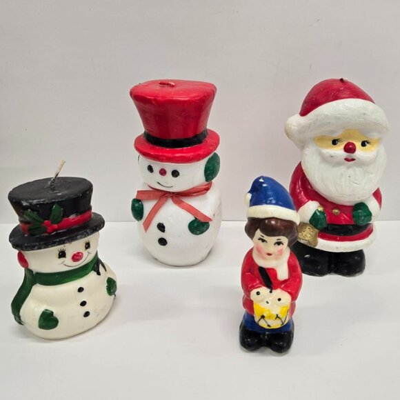 🎄 Vintage Christmas Candle Set – Snowmen, Santa & Caroler 🎄 - Picture 1 of 9